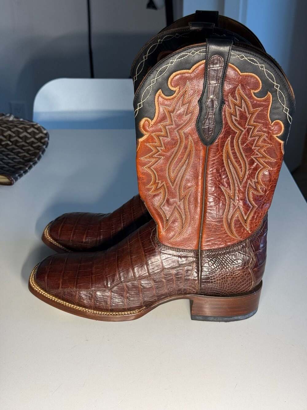 Old Gringo Men's Bellaire Western Cowboy Boots Brown Caiman Square Toe Size 9D